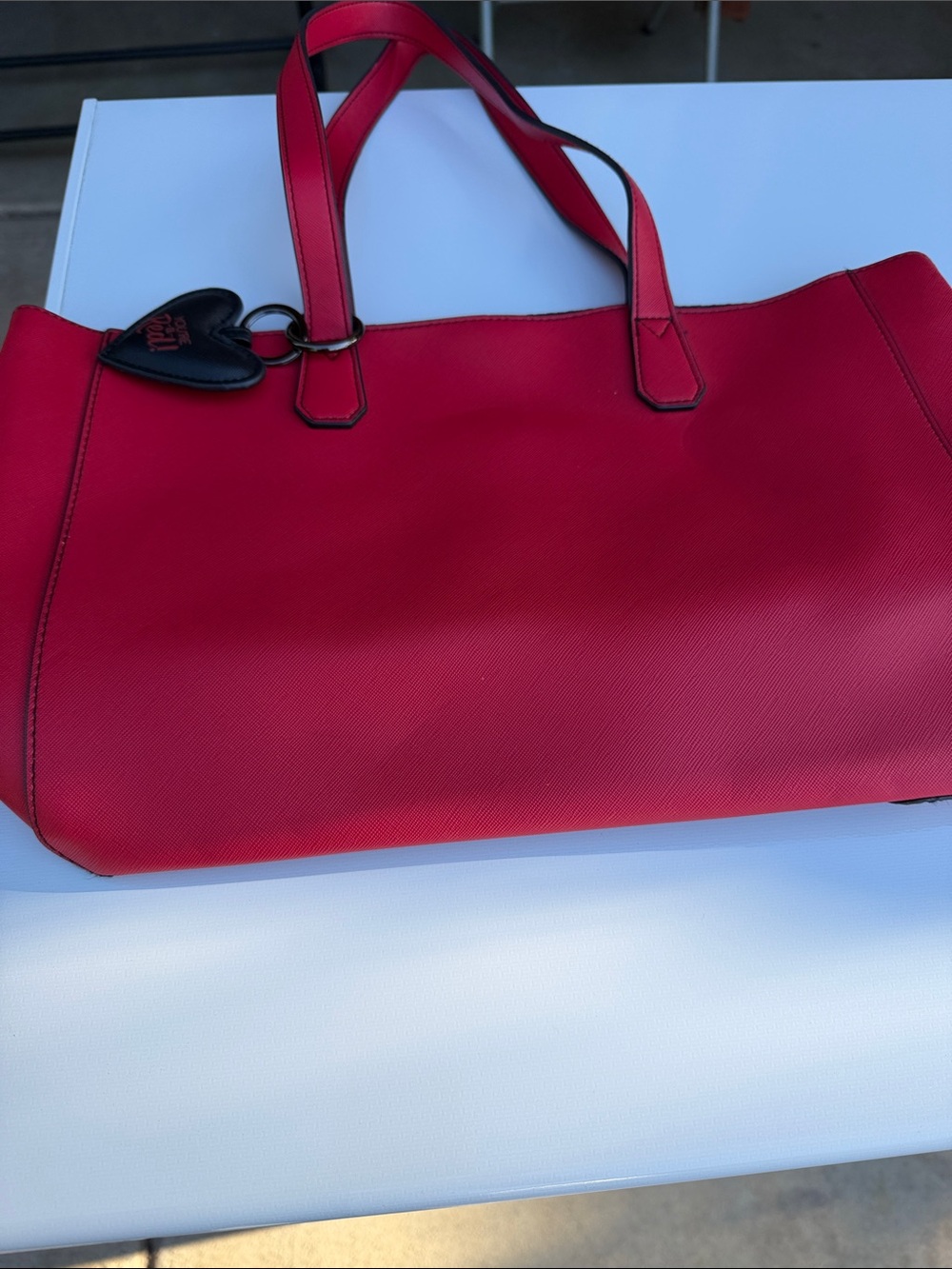 Red Tote Bag with Heart Charm Detailing